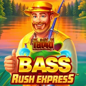 Tampilan layar permainan slot Bass Rush Express dengan tema memancing.